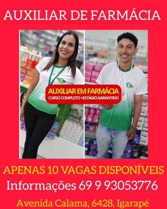 Curso Auxiliar de Farmácia com estágio garantido 