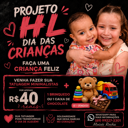Promoção 2 tatuagem minimalista + 1 doação para o dia das crianças por apenas 40 reais 
