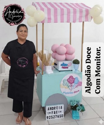 Carrinho de algodão doce com monitor