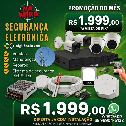 Kit com 4 cameras intelbras completo