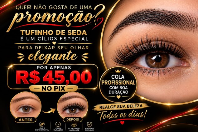CÍLIOS DE SEDA COM COLA PROFISSIONAL 