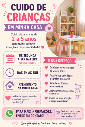 Cuido de crianças em minha residência 