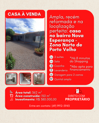🏡 CASA À VENDA – Zona Norte -Próximo ao Shoping