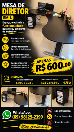 Mesa escritório em “L” tipo Diretor
