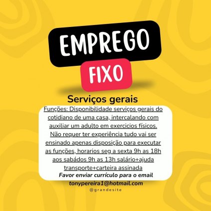 Oportunidade de  emprego Serviços gerais