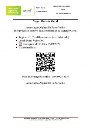 VAGA GERENTE - ASSOCIAÇÃO ALPHAVILLE