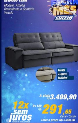 Sofá Retrátil Reclinável 4 Lugares Takei Amélia - Cinza