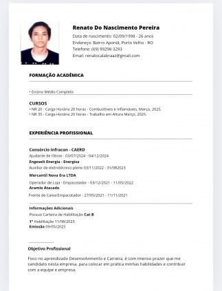 Procuro Emprego Fixo ou Diárias.