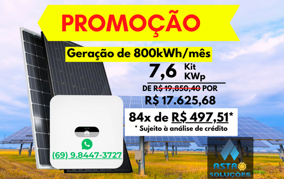 Energia Solar residencial ou comercial - 800kWh/mês