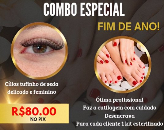 Combo manicure pedicure e cílios 