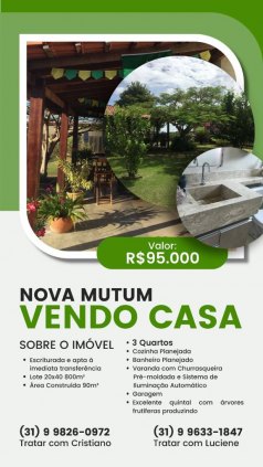 Excelente Oportunidade Casa De 3 Quartos em Nova Mutum Paraná bem próximo a Jaci Paraná , lote de 800 metros próximo a GAZIN e comércios.