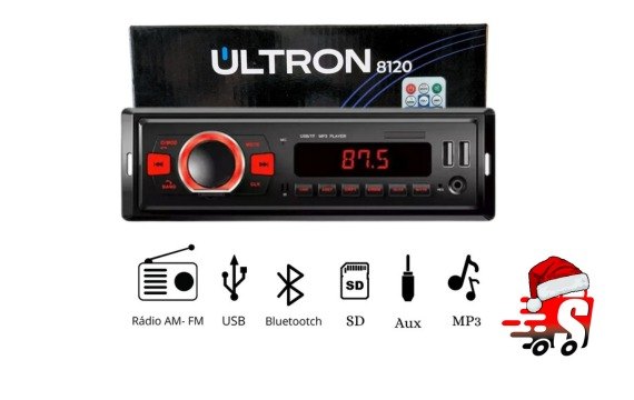 MP3 PLAYER AUTO RADIO ULTRON RED BT BLUETOOTH AUX 2 ENT USB