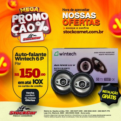 AUTO FALANTES PAR 6P WINTECH 60 RMS INSTALAÇAO GRATIS  NAS LOJAS STOCKCAR 