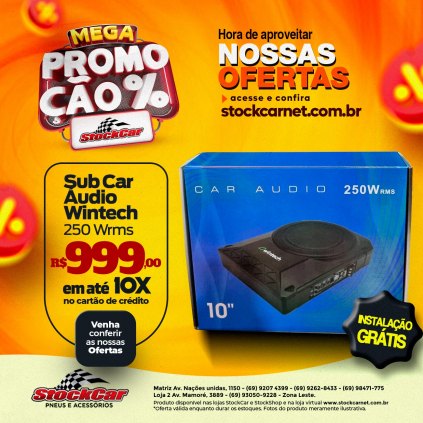 Sub car wintech 250 rms 10P INSTALAÇÃO GRATIS R$ 999,00