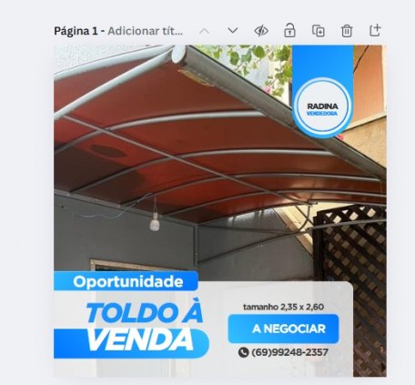 TOLDO MODELO PEROLA EM LONA (MED. 2,35mts X 2,60mts com cobertura em lona de cor caramelo.)