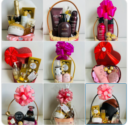 Cestas presente com perfumes boticário, natura, Victoria's Secret (importado), vinhos importados e chandon.