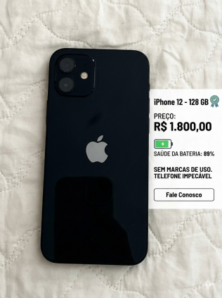 VENDE UM IPHONE 12 PRETO 128GB SEM MARCAS DE USO "IMPECÁVEL"