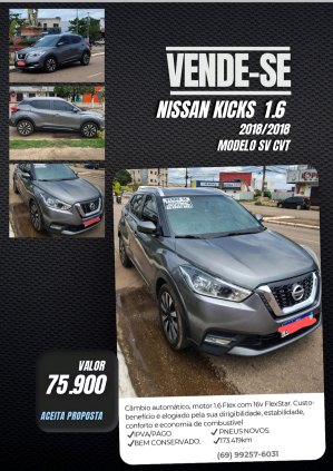 Nissan Kicks SV CVT, 2018, cor cinza, 1.6 Flex Star.