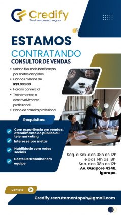 VAGA DE EMPREGO: Vendedor 